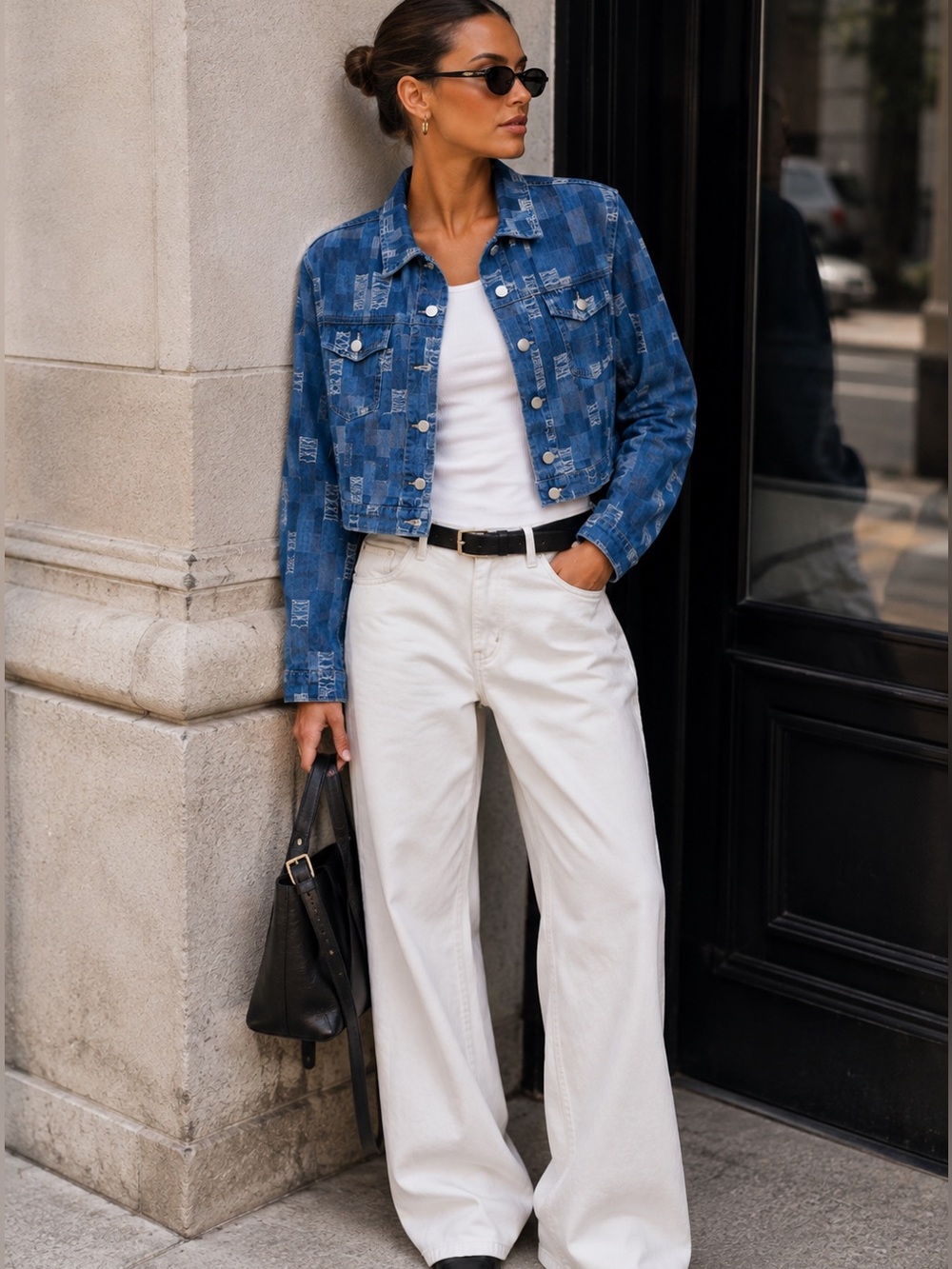 L’AGENCE Koda Cropped Denim Jacket Tuscon Patchwork S NWT
